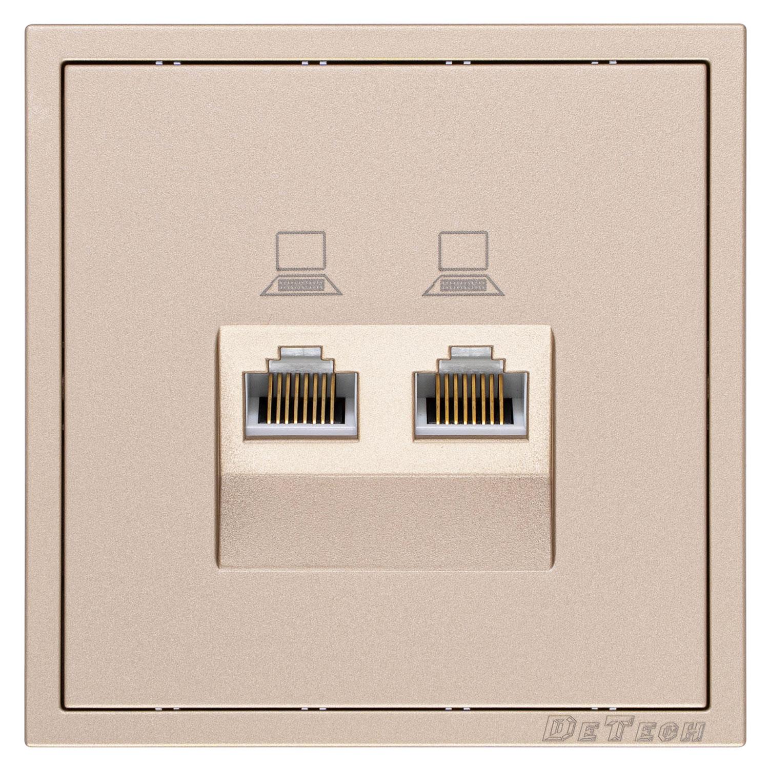 Двойна розетка за компютър DeTech DE-9227-62, RJ45, Cat5E, Мат, За вграждане, IP20, Златист - 75127 | JAR Computers Двойна розетка за компютър DeTech DE-9227-62, RJ45, Cat5E, Мат, За вграждане, IP20, Златист - 75127