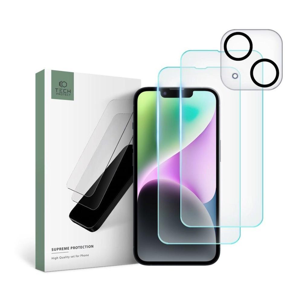 Комплект 2 броя стъклено защитно покритие за дисплея и стъклено защитно покритие за камерата на iPhone 14 - Tech-Protect Supreme Protection Set (прозрачен) | JAR Computers Комплект 2 броя стъклено защитно покритие за дисплея и стъклено защитно покритие за камерата на iPhone 14 - Tech-Protect Supreme Protection Set (прозрачен)