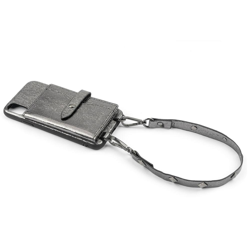 Кожен калъф с джоб и лента за врата за iPhone XS - LAVAVIK Cross-Body Phone Purse with Card Compartment (сив) | JAR Computers Кожен калъф с джоб и лента за врата за iPhone XS - LAVAVIK Cross-Body Phone Purse with Card Compartment (сив)