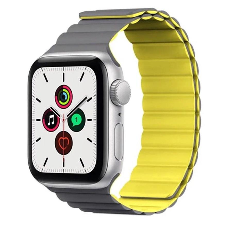 Магнитна силиконова каишка за Apple Watch 42мм, 44мм, 45мм, Ultra, Ultra 2 49мм - Kingxbar Silicone Magnetic Band (сив-жълт) | JAR Computers Магнитна силиконова каишка за Apple Watch 42мм, 44мм, 45мм, Ultra, Ultra 2 49мм - Kingxbar Silicone Magnetic Band (сив-жълт)