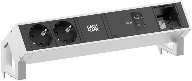 Модул DESK 2 с 2х Шуко и USB тип C PD 100W и 1х празен модул,, цвят Инокс Bachmann | JAR Computers Модул DESK 2 с 2х Шуко и USB тип C PD 100W и 1х празен модул,, цвят Инокс Bachmann