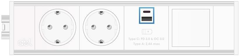 Модул Fusion 4M с 2х Шуко, USB тип A+C и 1х празен модул, цвят Бял/Алуминий, ABL | JAR Computers Модул Fusion 4M с 2х Шуко, USB тип A+C и 1х празен модул, цвят Бял/Алуминий, ABL