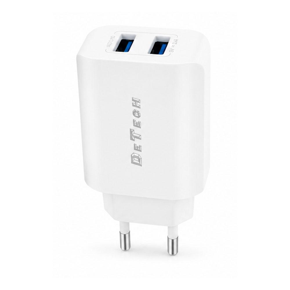 Мрежово зарядно устройство DeTech DE-58, 5V/2.4A 220V, 2 x USB, Бял - 40538 | JAR Computers Мрежово зарядно устройство DeTech DE-58, 5V/2.4A 220V, 2 x USB, Бял - 40538