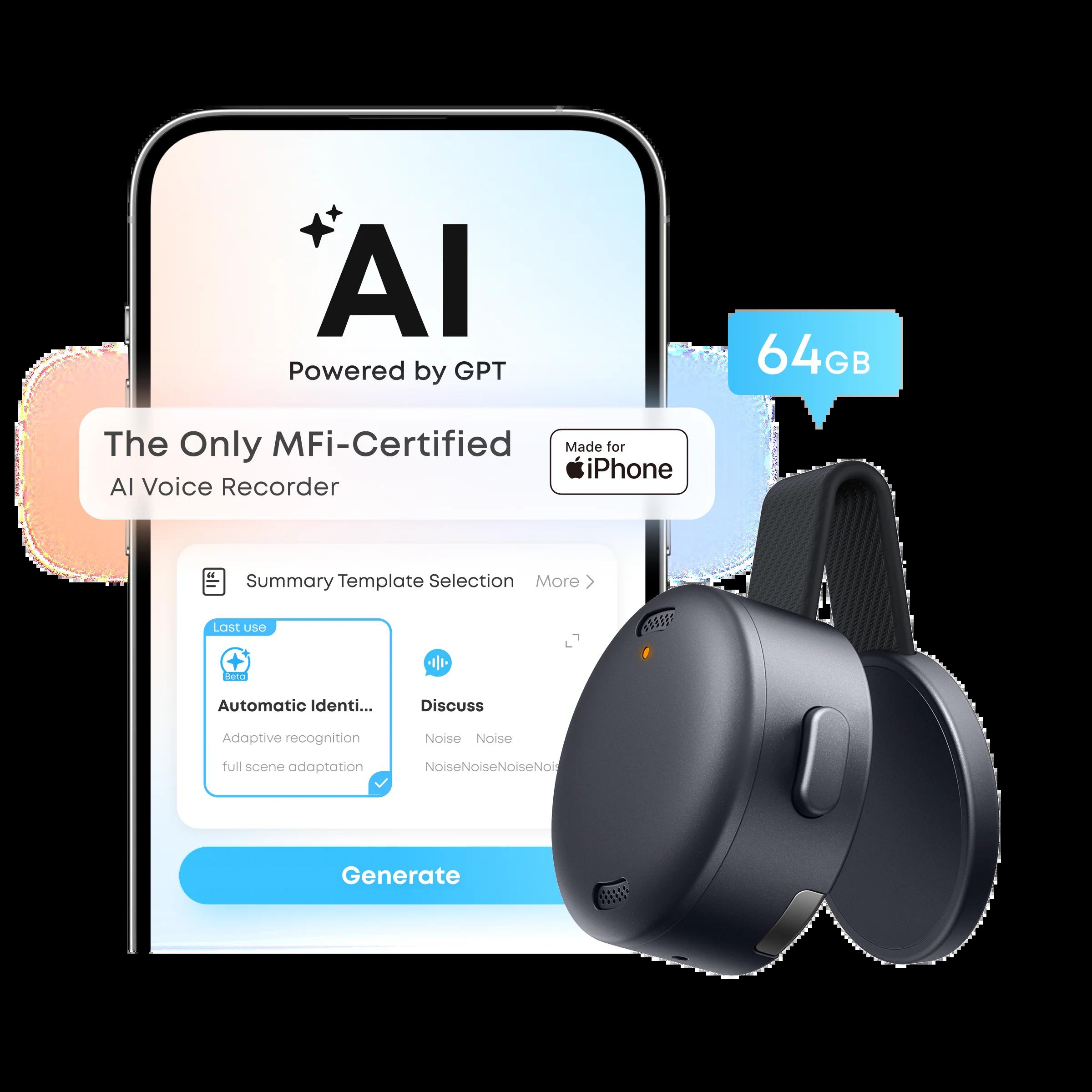 Иновативен AI диктофон за водене на бележки - Anker Soundcore Work (черен) | JAR Computers Иновативен AI диктофон за водене на бележки - Anker Soundcore Work (черен)