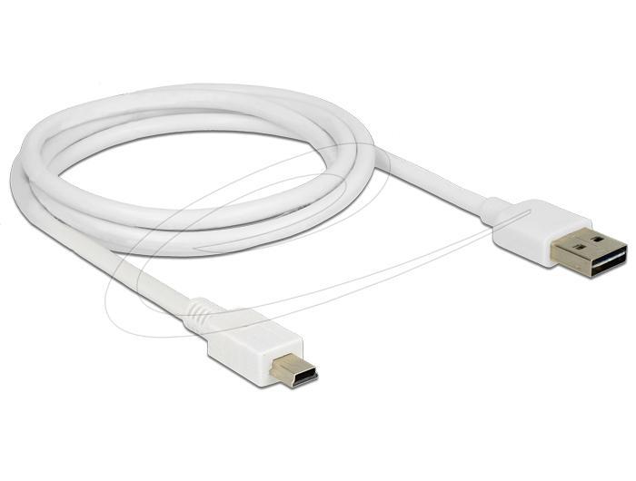Кабел Delock EASY-USB-A 2.0 мъжко към USB Mini-B мъжко, 1m , бял