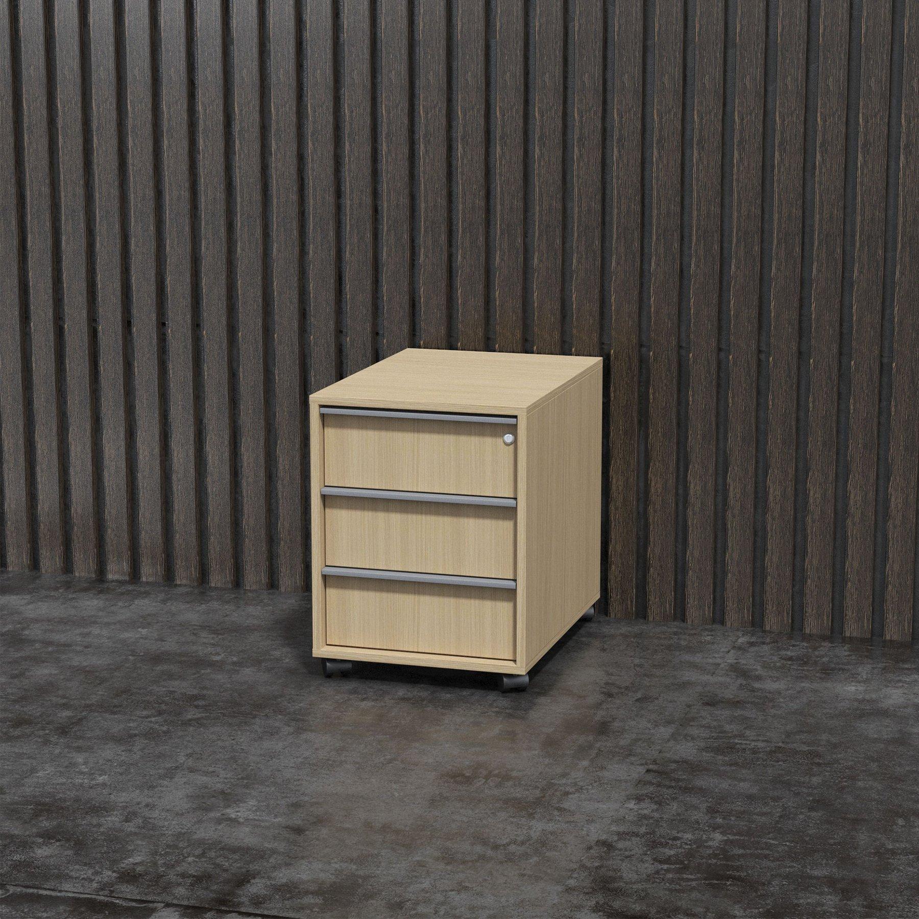 Контейнер за бюро Narbutas Nova A, 428 x 600 x 560 mm, ПДЧ, меламин избелен дъб, сива вградена дръжка