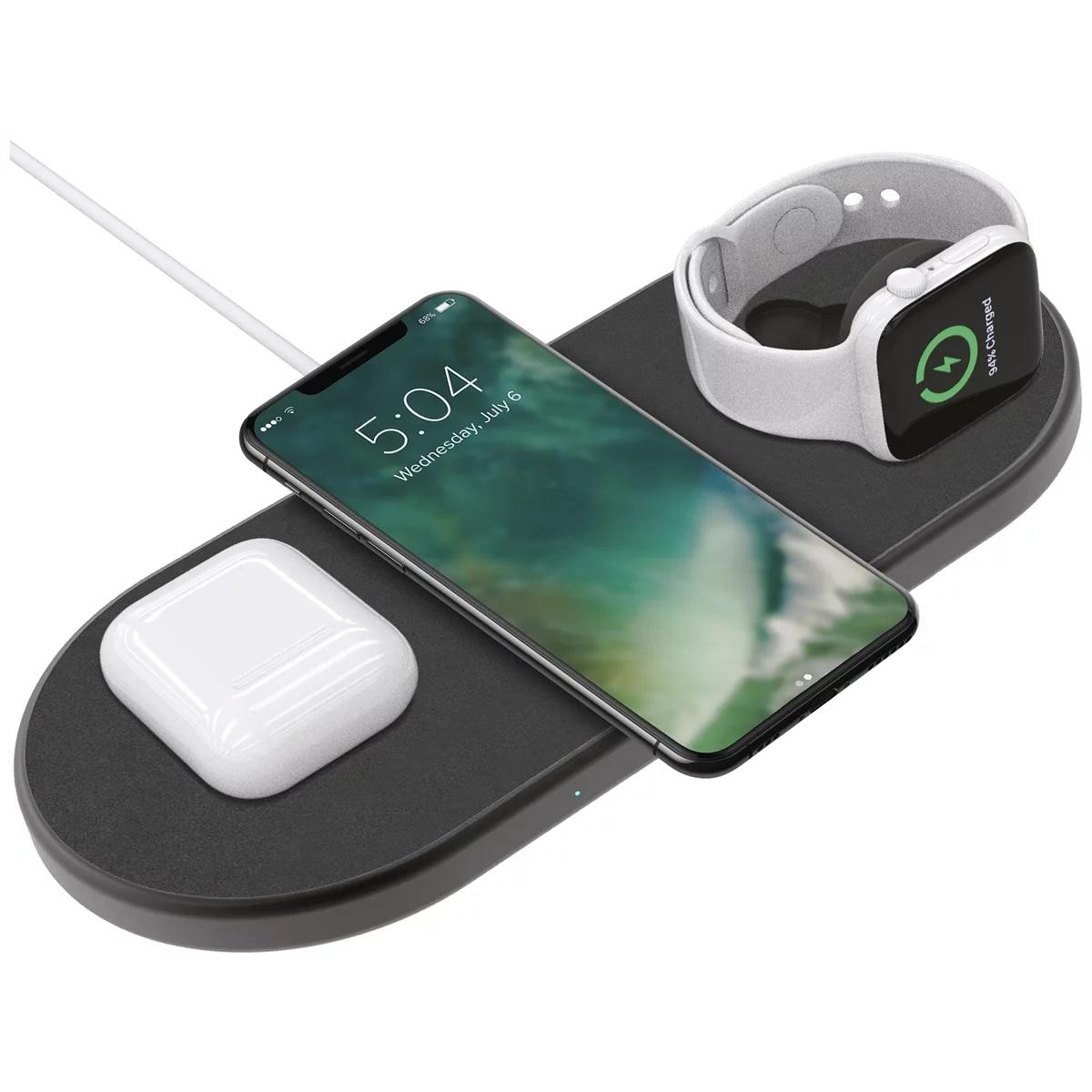 Тройна поставка (пад) за безжично зареждане за iPhone с MagSafe, Apple Watch, AirPods и Qi съвместими мобилни устройства - XQISIT 3-in-1 Wireless Charger (черен) | JAR Computers Тройна поставка (пад) за безжично зареждане за iPhone с MagSafe, Apple Watch, AirPods и Qi съвместими мобилни устройства - XQISIT 3-in-1 Wireless Charger (черен)