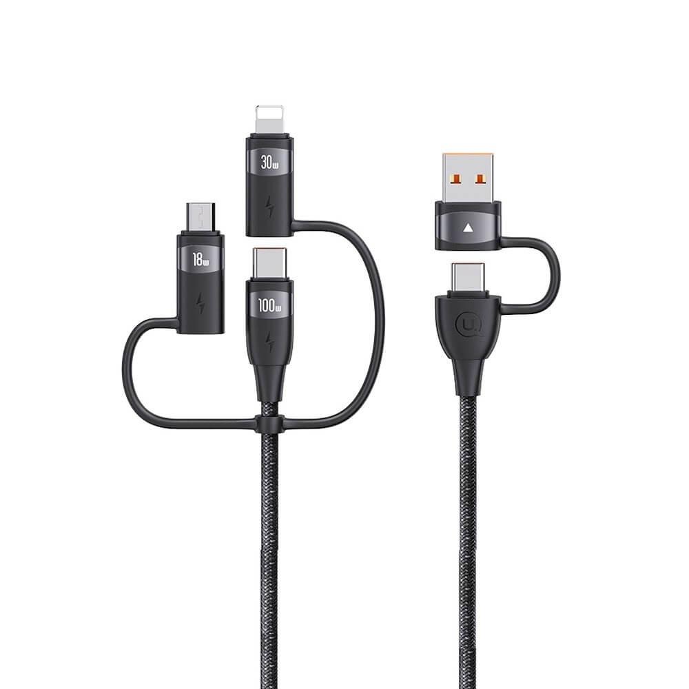 Usams U85 PD 6-in-1 Fast Charging Cable 100W - универсален USB-C кабел с Lightning, microUSB и USB-C конектори (200 см) (черен)