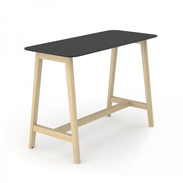 Висока маса Narbutas Nova Wood, 1400 x 700 x 1050 mm, MDF 26 mm, HPL черен плот, крака светъл ясен