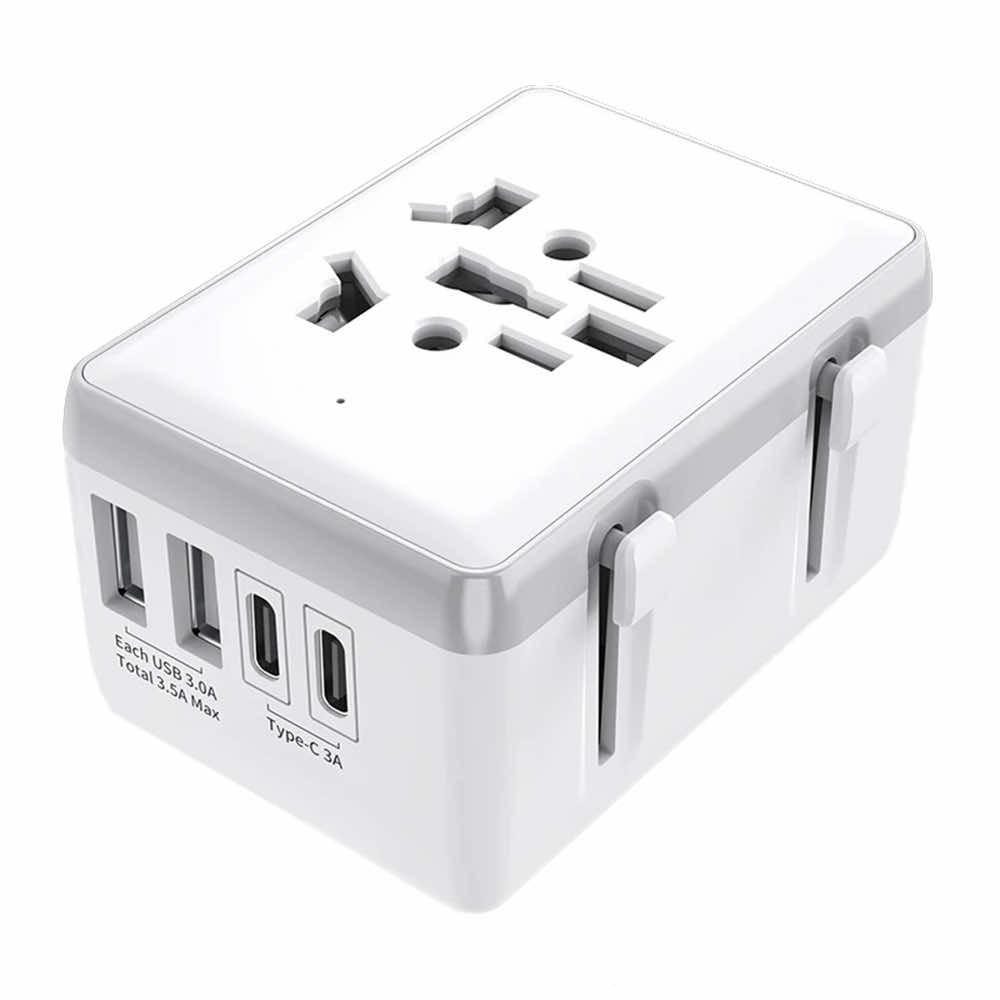 Захранване с 2xUSB-C и 2xUSB-A изходи и преходници за цял свят в едно устройство за мобилни устройства - Techsuit Travel Adapter (HHt204A) 15W (бял) | JAR Computers Захранване с 2xUSB-C и 2xUSB-A изходи и преходници за цял свят в едно устройство за мобилни устройства - Techsuit Travel Adapter (HHt204A) 15W (бял)