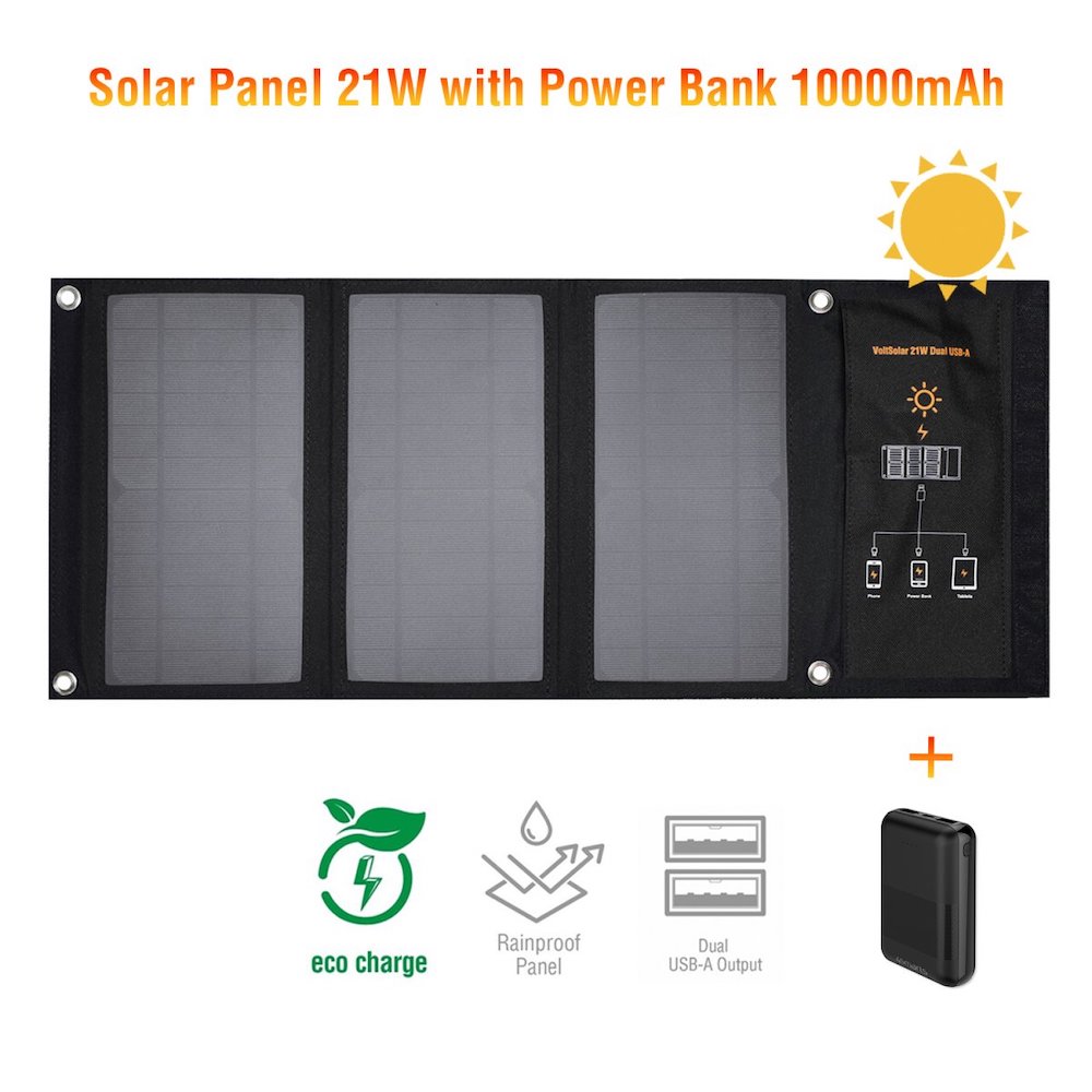 4smarts VoltSolar Foldable Solar Panel 21W With 10000mAh Power Bank Set - комплект външна батерия и сгъваем соларен панел, зареждащ вашето устройство директно от слънцето (черен)