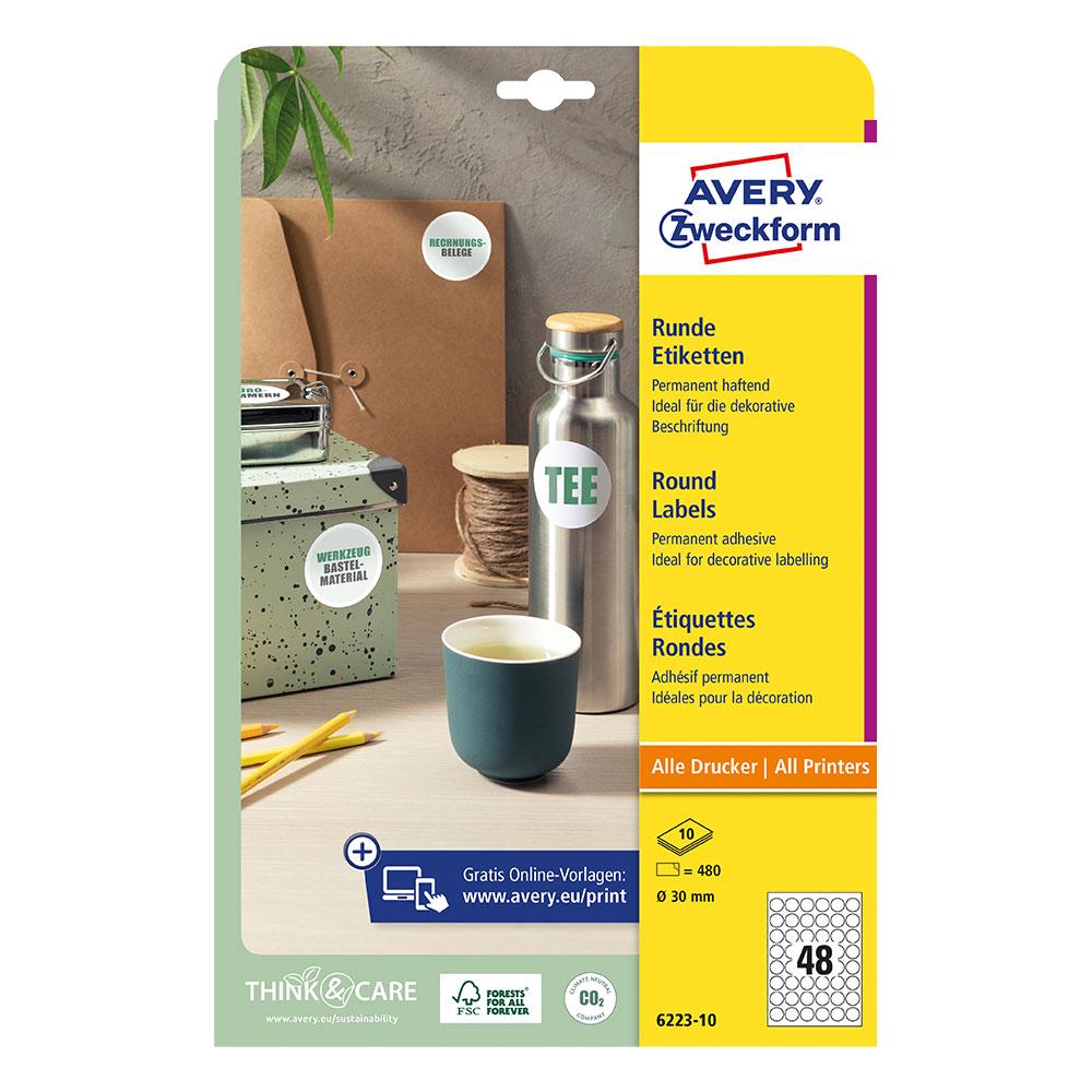 Етикети Avery кръг ф30 A4 48ет 10л