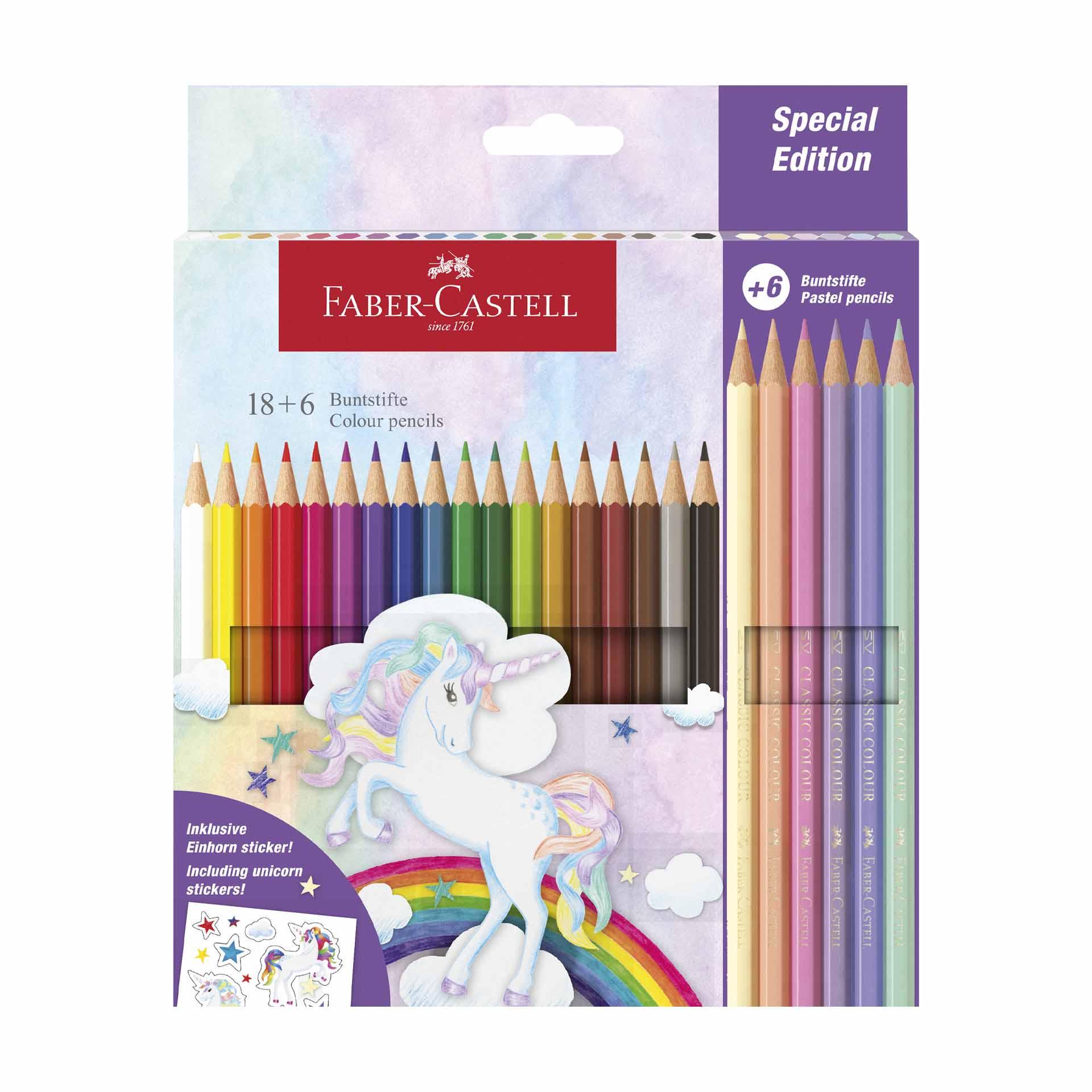 Faber-Castell Цветни моливи Grip 2001 - Еднорог, 18 стандартни и 6 пастелни цвята