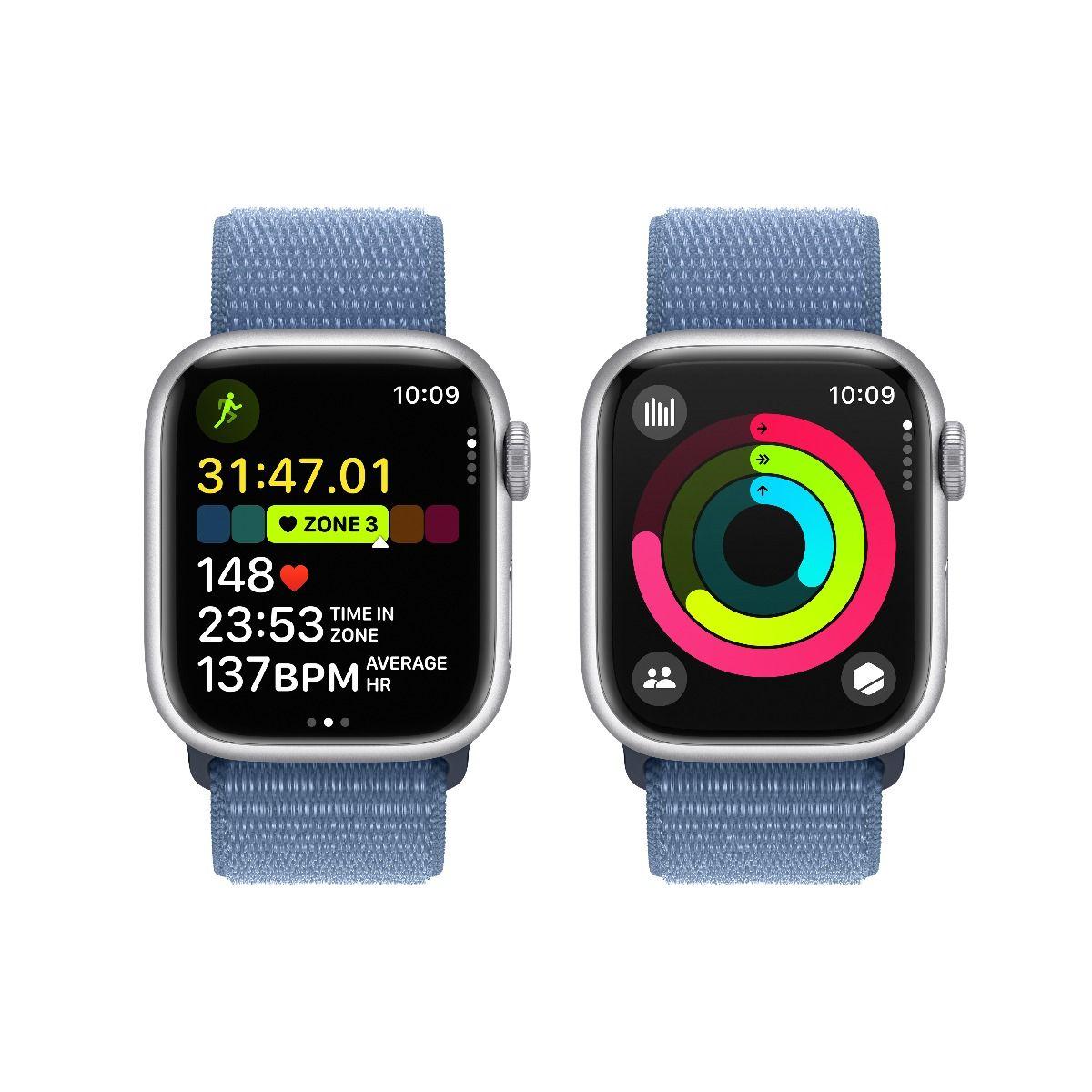 Умен часовник от Apple - Apple Watch Series 9 GPS, 45mm Silver Aluminium Case with Blue Sport Loop | JAR Computers Умен часовник от Apple - Apple Watch Series 9 GPS, 45mm Silver Aluminium Case with Blue Sport Loop