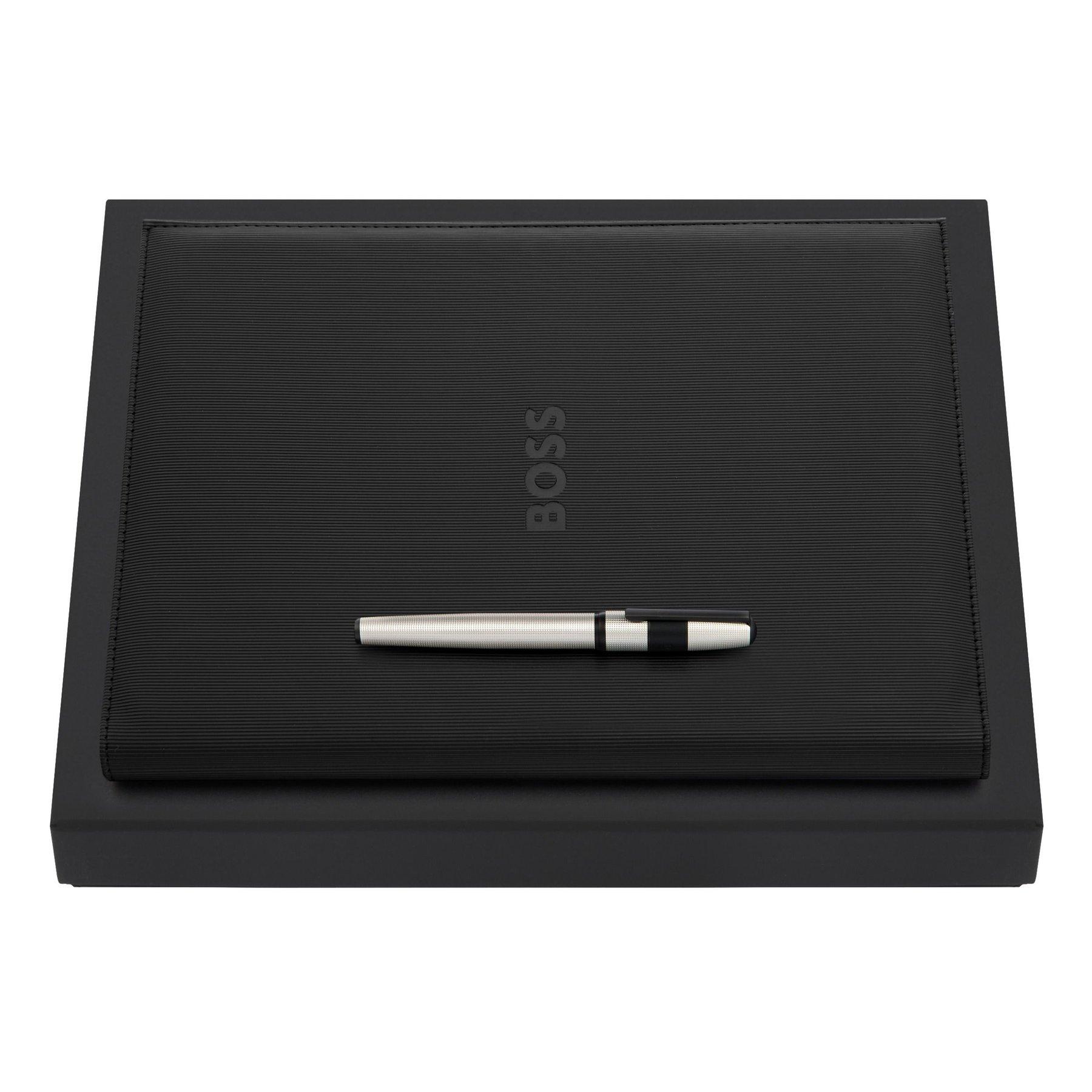 Hugo Boss Комплект папка Formation Line, А4, черна и писалка Grid Pearl, бяла | JAR Computers Hugo Boss Комплект папка Formation Line, А4, черна и писалка Grid Pearl, бяла