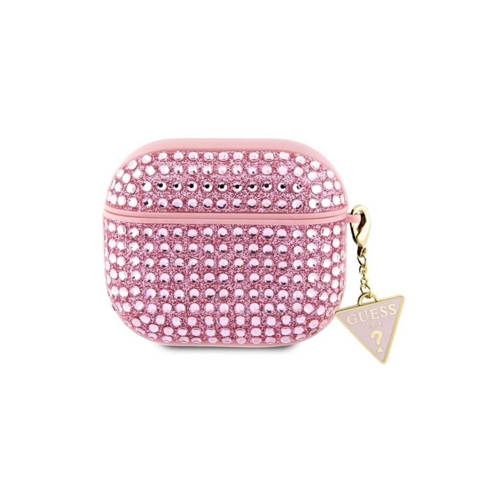 Кожен кейс с висулка за Apple Airpods 3 - Guess Airpods 3 Rhinestones Triangle Metal Logo Case (розов) | JAR Computers Кожен кейс с висулка за Apple Airpods 3 - Guess Airpods 3 Rhinestones Triangle Metal Logo Case (розов)