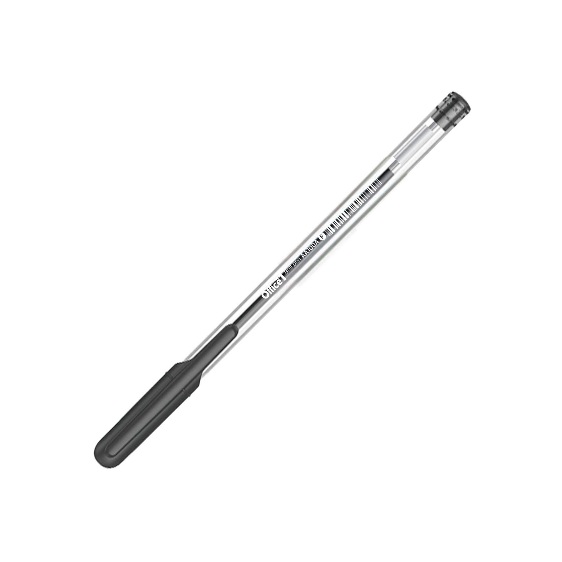Office 1 Химикалка АА915, 0.7 mm, прозрачен корпус, черна, 10 броя