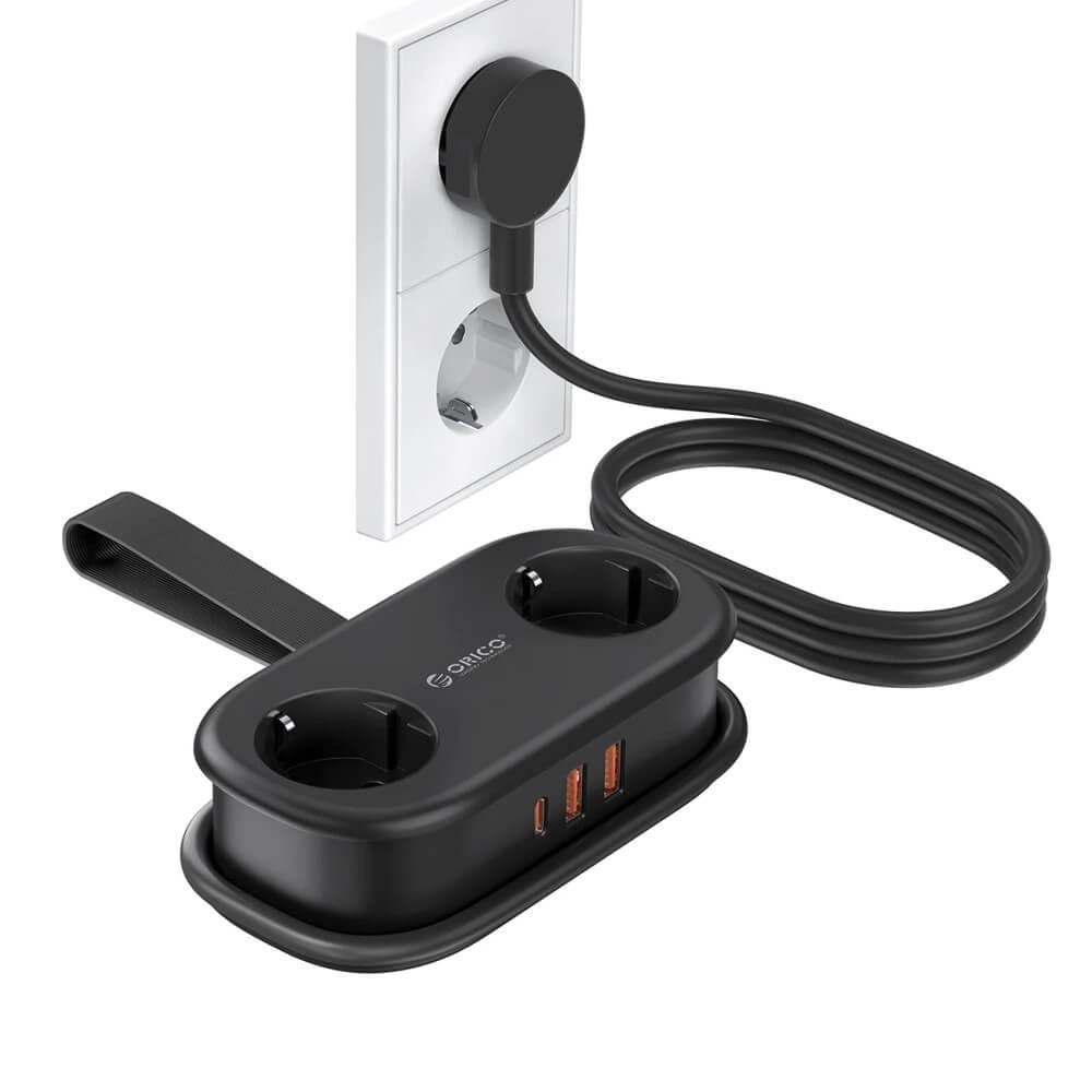 Разклонител с 2xAC контакта и захранване с 1хUSB-C и 2хUSB-A портове за мобилни устройства - Orico AP3 GaN 5in1 Power Strip (черен) | JAR Computers Разклонител с 2xAC контакта и захранване с 1хUSB-C и 2хUSB-A портове за мобилни устройства - Orico AP3 GaN 5in1 Power Strip (черен)