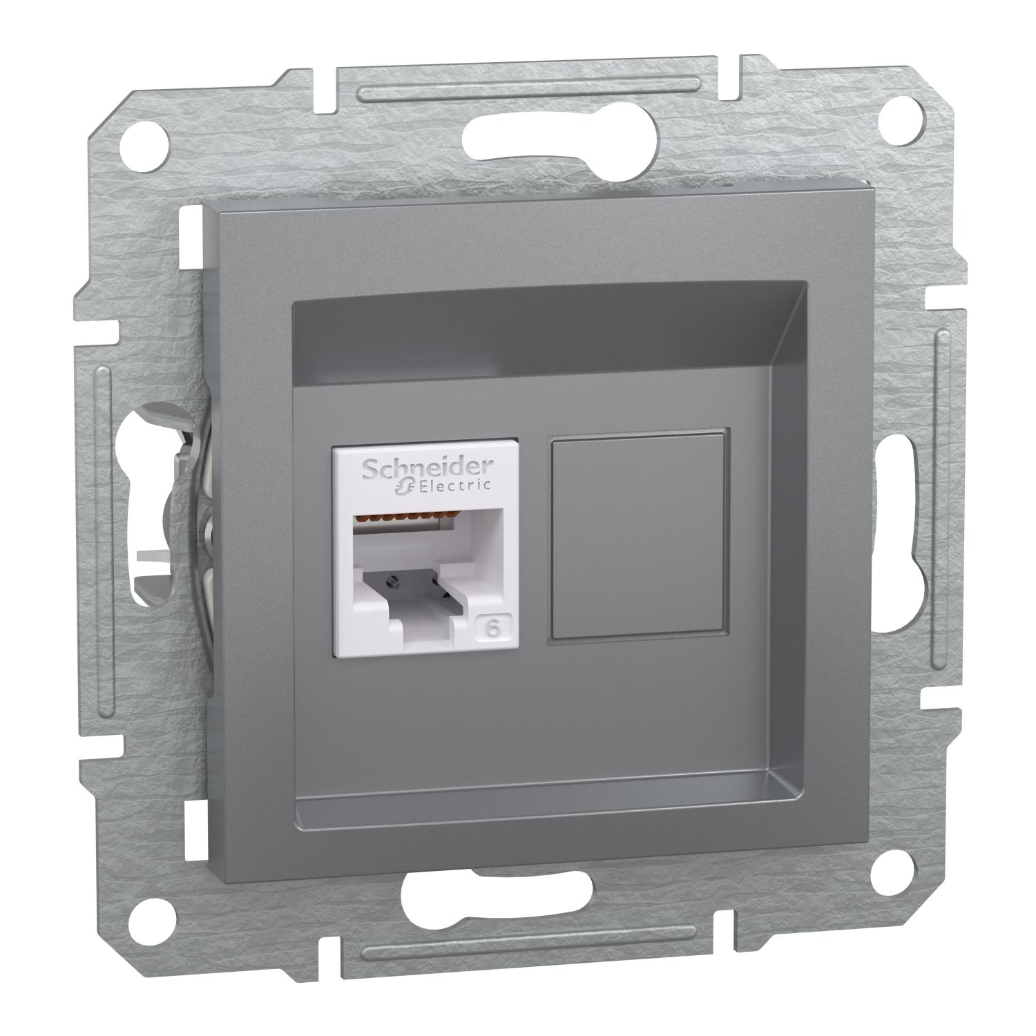 Розетка RJ45 UTP Cat.6 Стомана без рамка - Schneider Electric Asfora EPH4700162 | JAR Computers Розетка RJ45 UTP Cat.6 Стомана без рамка - Schneider Electric Asfora EPH4700162
