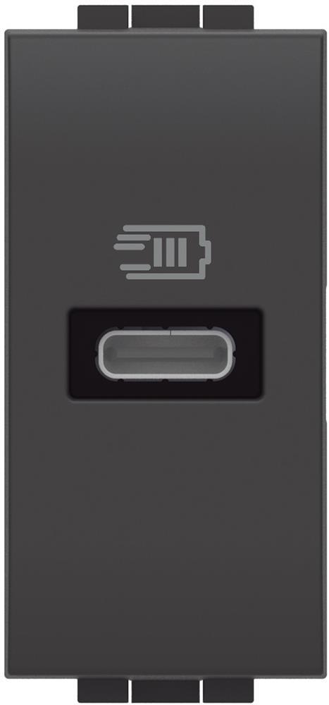 Розетка USB за зареждане тип C Power Delivery 20W 1 мод. цвят Антрацит LL Bticino | JAR Computers Розетка USB за зареждане тип C Power Delivery 20W 1 мод. цвят Антрацит LL Bticino