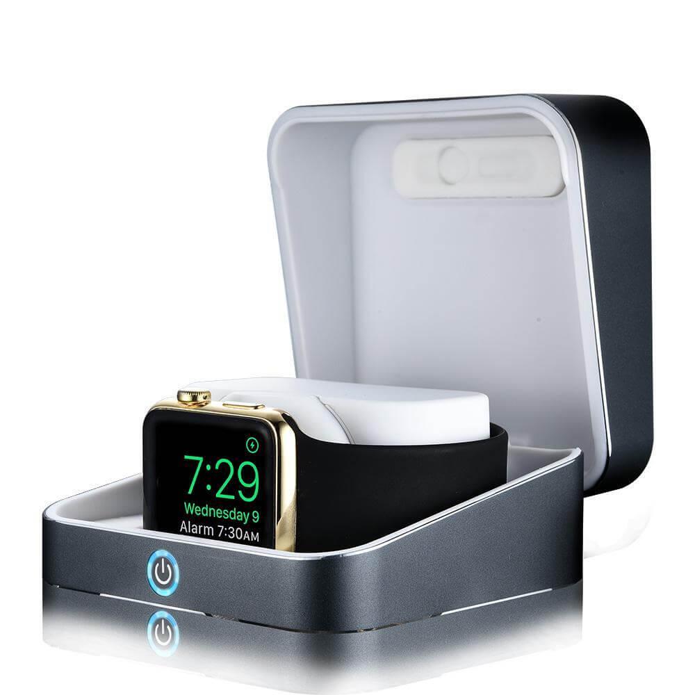 Сертифициран луксозен кейс с преносима батерия за зареждане на Apple Watch и iPhone - Sumato WatchBox Smart Charging Case 5000mAh (тъмносив) | JAR Computers Сертифициран луксозен кейс с преносима батерия за зареждане на Apple Watch и iPhone - Sumato WatchBox Smart Charging Case 5000mAh (тъмносив)