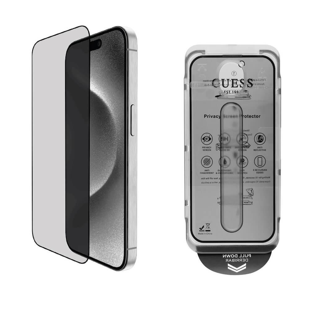 Стъклено защитно покритие с определен ъгъл на виждане за дисплея на iPhone 16 - Guess Privacy Full Cover Tempered Glass 2.5D (черен-прозрачен) | JAR Computers Стъклено защитно покритие с определен ъгъл на виждане за дисплея на iPhone 16 - Guess Privacy Full Cover Tempered Glass 2.5D (черен-прозрачен)