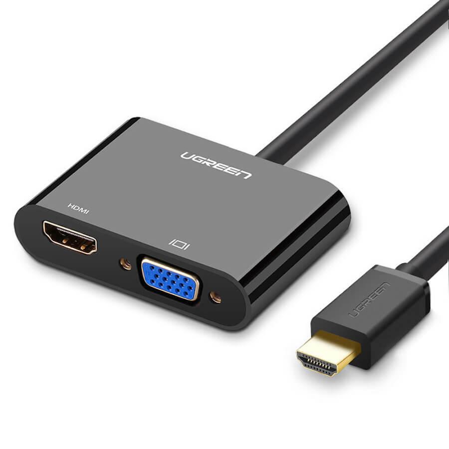 Ugreen HDMI to HDMI and VGA 4K Adapter - HDMI към HDMI и VGA адаптер с 3.5 аудио изход и microUSB вход (черен) | JAR Computers Ugreen HDMI to HDMI and VGA 4K Adapter - HDMI към HDMI и VGA адаптер с 3.5 аудио изход и microUSB вход (черен)