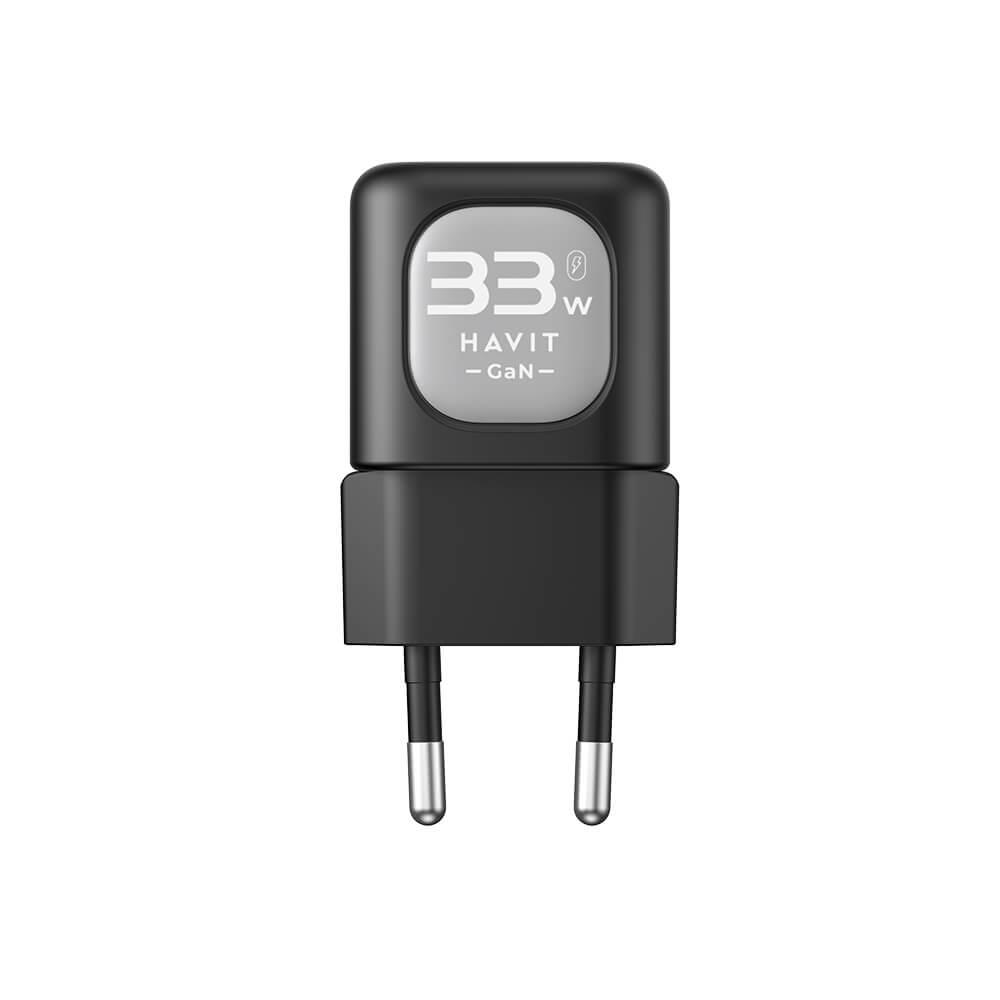 Захранване за ел. мрежа с USB-A и USB-C изходи и технология за бързо зареждане - Havit Dual Wall Charger 33W (черен-сив) | JAR Computers Захранване за ел. мрежа с USB-A и USB-C изходи и технология за бързо зареждане - Havit Dual Wall Charger 33W (черен-сив)
