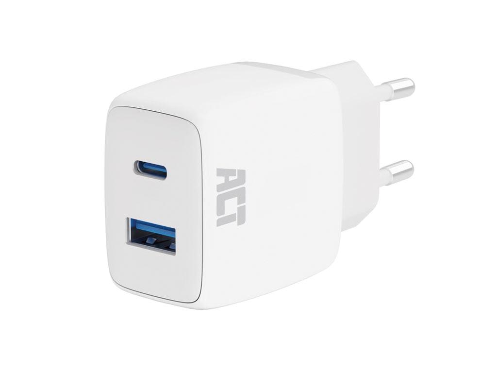 ACT AC2122 USB-C & USB-A GaNFast зарядно устройство 20W с Power Delivery PPS и Quick Charge 3.0 | JAR Computers ACT AC2122 USB-C & USB-A GaNFast зарядно устройство 20W с Power Delivery PPS и Quick Charge 3.0