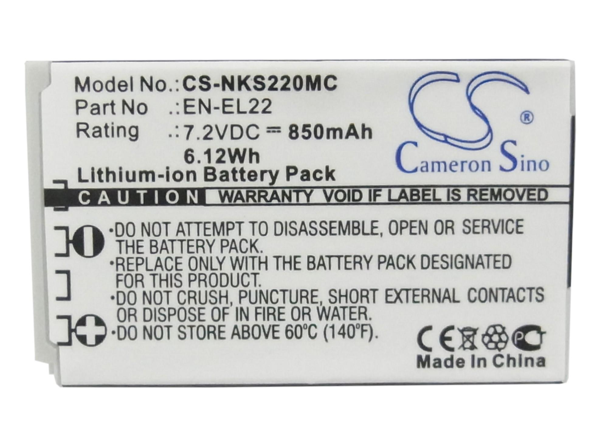 Батерия  за камера NIKON J4/S2 EN-EL22  CS-NKS220MC 3,8V 3000mAh  CAMERON SINO