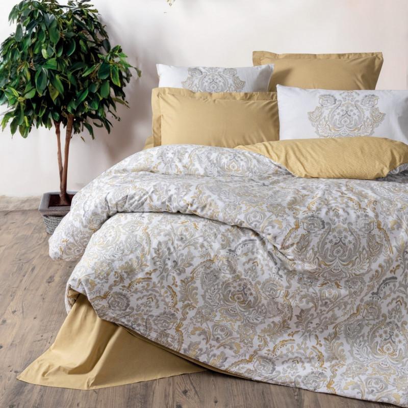 Спален комплект Cotton Box 129CTN4458, 100% памук, 4 части, Завивка 200х220 см, Чаршаф 240х260 см, Калъфка 50х70 см, Сив/горчица | JAR Computers Спален комплект Cotton Box 129CTN4458, 100% памук, 4 части, Завивка 200х220 см, Чаршаф 240х260 см, Калъфка 50х70 см, Сив/горчица