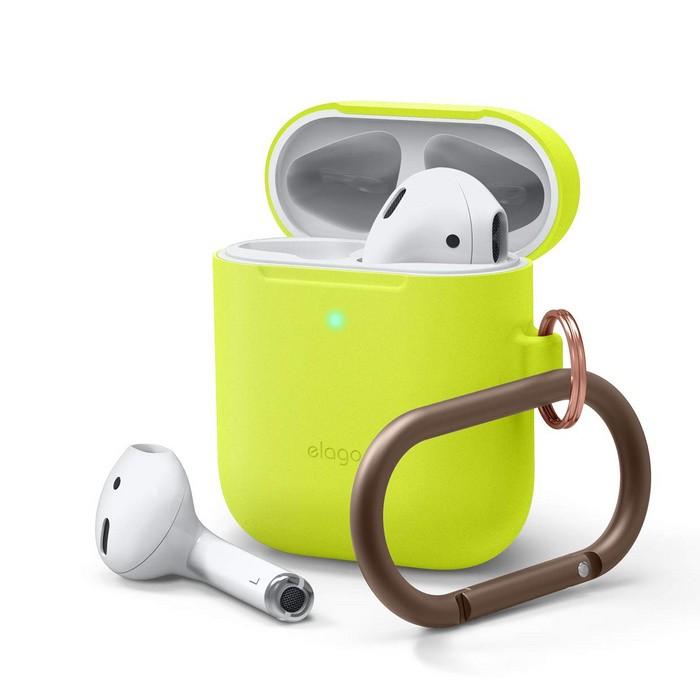 Тънък силиконов калъф с карабинер за Apple Airpods и Apple Airpods 2 with Wireless Charging Case (жълт-фосфор) - Elago Airpods Skinny Silicone Hang Case | JAR Computers Тънък силиконов калъф с карабинер за Apple Airpods и Apple Airpods 2 with Wireless Charging Case (жълт-фосфор) - Elago Airpods Skinny Silicone Hang Case