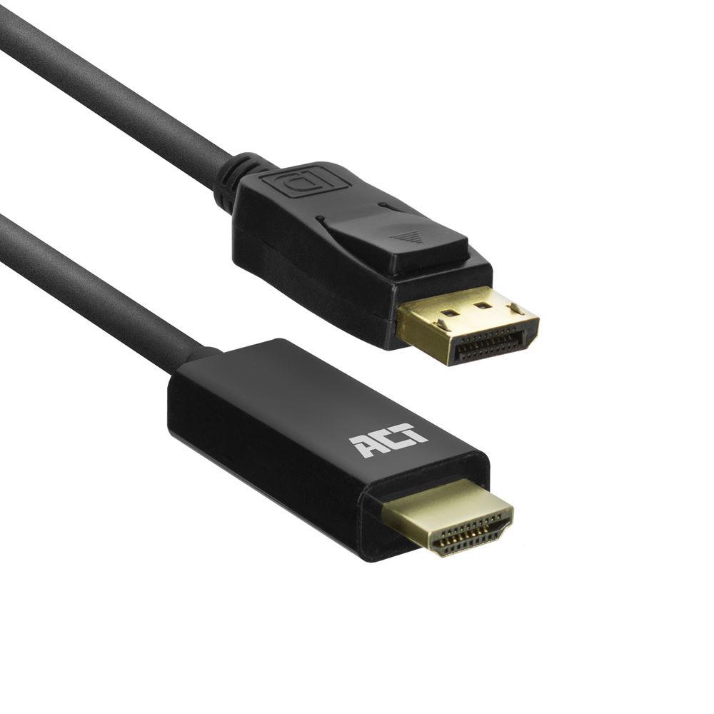 ACT AC7550 DisplayPort към HDMI кабел, 1,8 м, 4K при 30 Hz, черен | JAR Computers ACT AC7550 DisplayPort към HDMI кабел, 1,8 м, 4K при 30 Hz, черен
