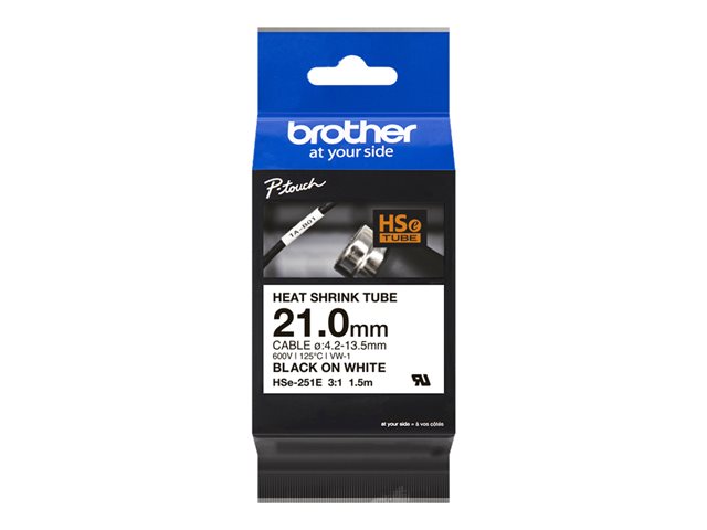 BROTHER HSE251E Black on white heat shrink tape 21mm