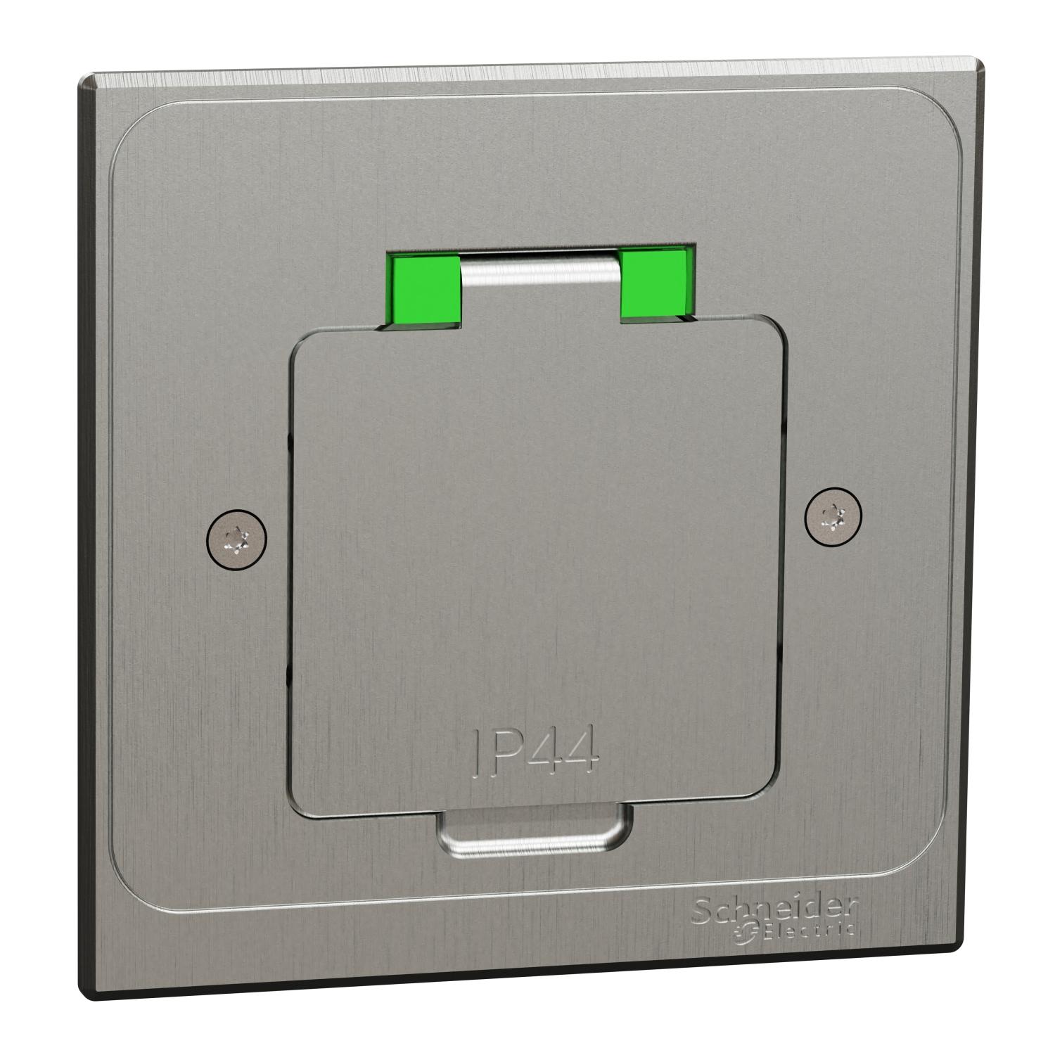 Подов контакт шуко IP44 XS квадратен метал - Schneider Electric Unica System+ INS52100 | JAR Computers Подов контакт шуко IP44 XS квадратен метал - Schneider Electric Unica System+ INS52100