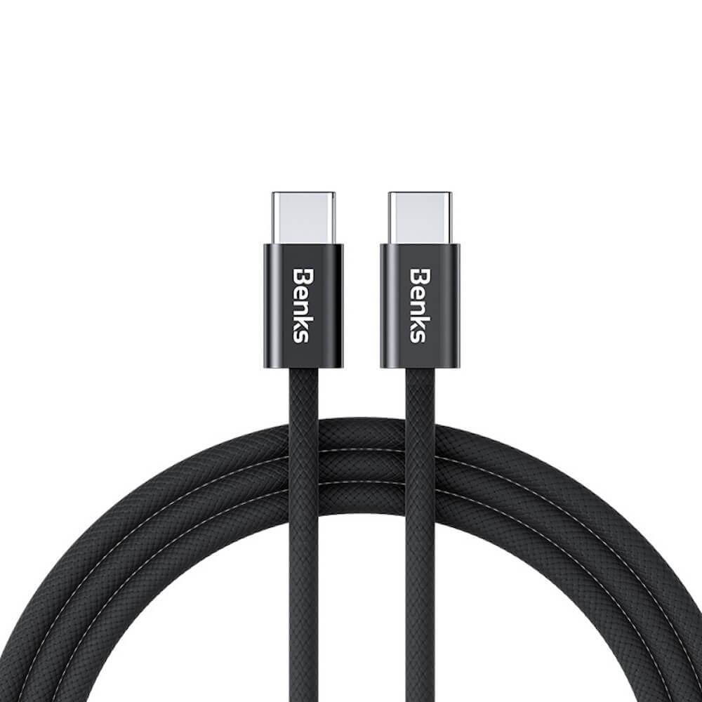 Benks USB-C to USB-C Cable 60W PD - кабел с въжена оплетка и бързо зареждане за устройства с USB-C порт (100 см) (черен)