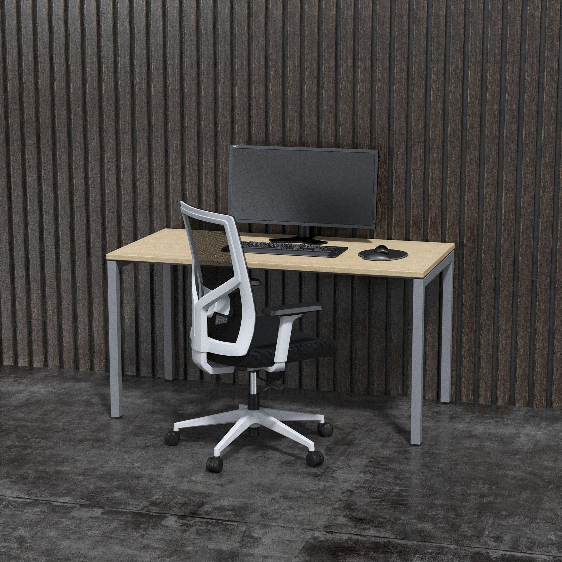 Бюро Narbutas Nova U, 1400 x 700 x 740 mm, меламин избелен дъб, сив метал, крак тип U