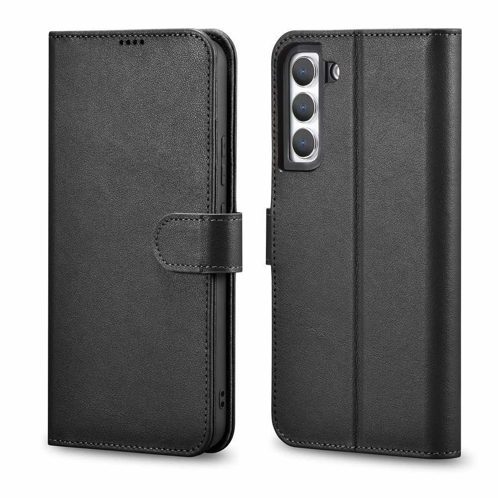 Кожен (естествена кожа) калъф, тип портфейл за Samsung Galaxy S22 - iCarer Haitang Leather Wallet Case (черен) | JAR Computers Кожен (естествена кожа) калъф, тип портфейл за Samsung Galaxy S22 - iCarer Haitang Leather Wallet Case (черен)