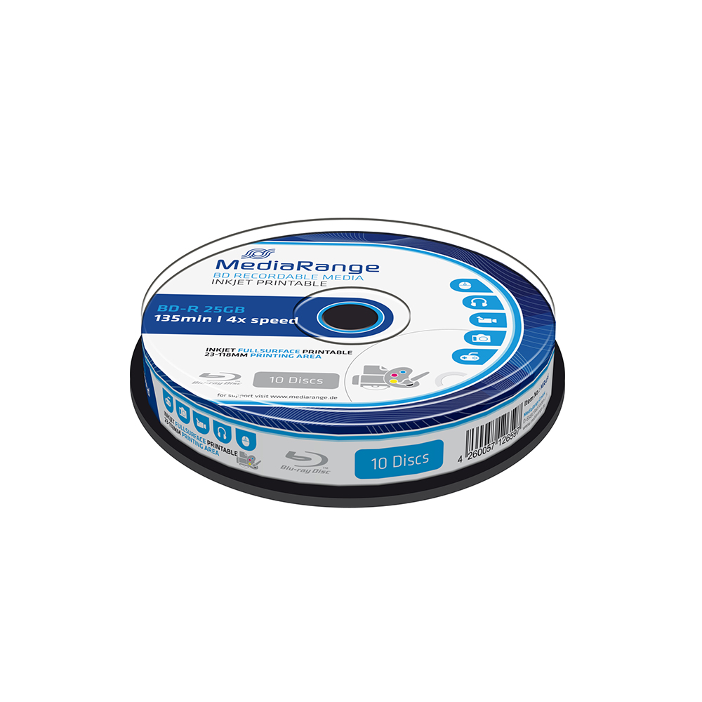 MediaRange BD-R 25GB 4x Inkjet Fullsurface Printable Cake Box x 10 (MR496)
