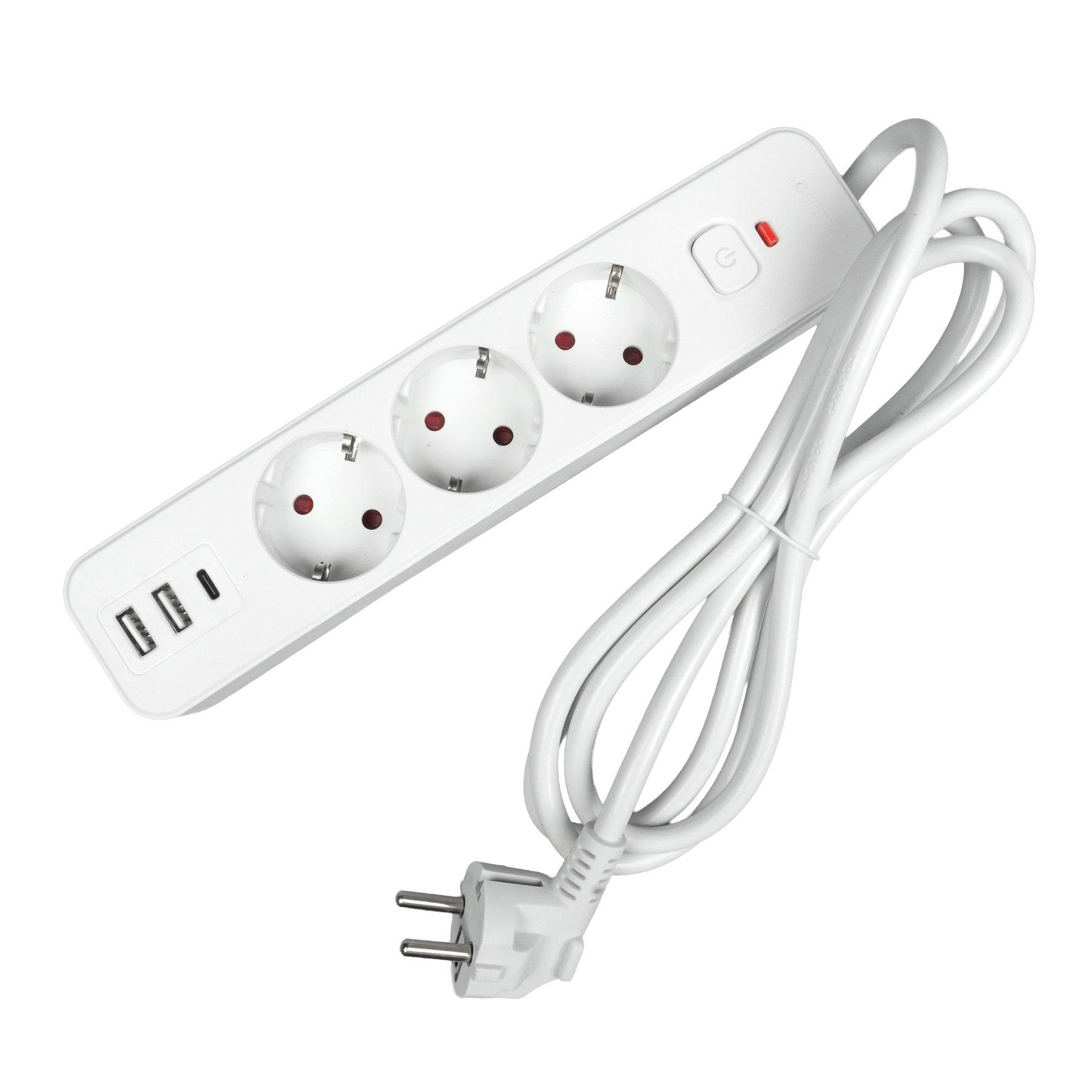 Разклонител Office 1, шуко, 3 гнезда, 1.8 m кабел, 2 USB Type-A, 1 USB Type-C, с ключ, бял | JAR Computers Разклонител Office 1, шуко, 3 гнезда, 1.8 m кабел, 2 USB Type-A, 1 USB Type-C, с ключ, бял