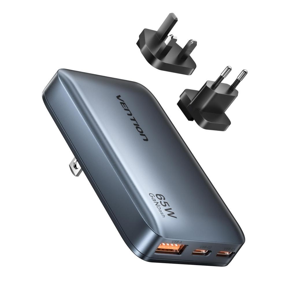 VENTION 3-Port USB (C + C + A) GaN Charger (65W/65W/18W) Gray Ultra-Slim Type (FCBH0) (VENFCBH0) | JAR Computers VENTION 3-Port USB (C + C + A) GaN Charger (65W/65W/18W) Gray Ultra-Slim Type (FCBH0) (VENFCBH0)