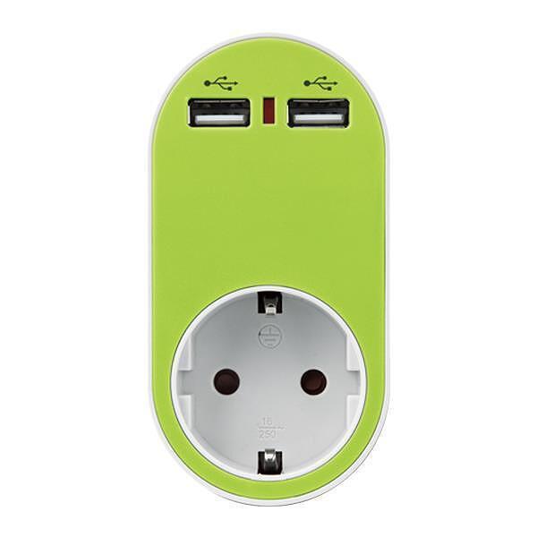 АДАПТОР 1 ГНЕЗДО, 2 USB ПОРТА, ДЕТСКА ЗАЩИТА, ЗЕЛЕН | JAR Computers АДАПТОР 1 ГНЕЗДО, 2 USB ПОРТА, ДЕТСКА ЗАЩИТА, ЗЕЛЕН