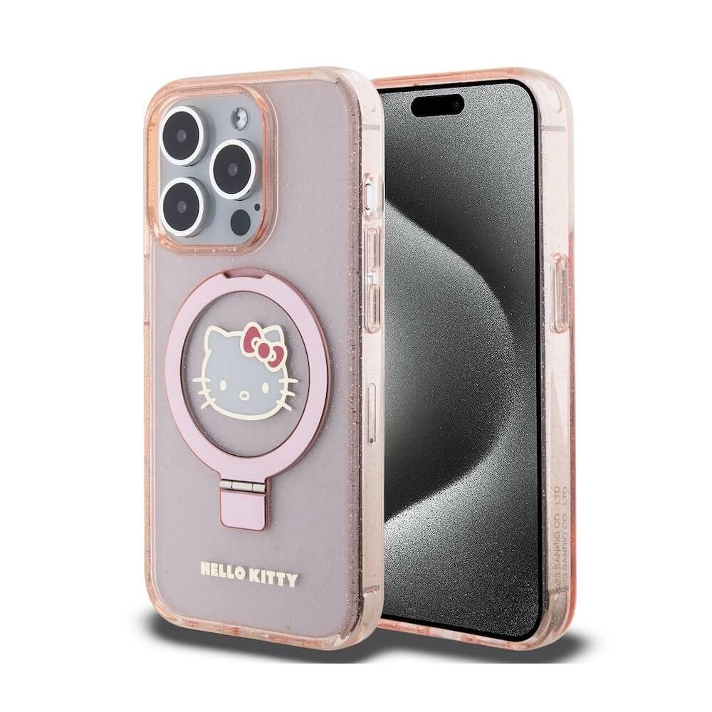 Хибриден удароустойчив кейс с MagSafe за iPhone 15 - Hello Kitty IML Ringstand Glitter Kitty Head MagSafe Case (розов-прозрачен) | JAR Computers Хибриден удароустойчив кейс с MagSafe за iPhone 15 - Hello Kitty IML Ringstand Glitter Kitty Head MagSafe Case (розов-прозрачен)