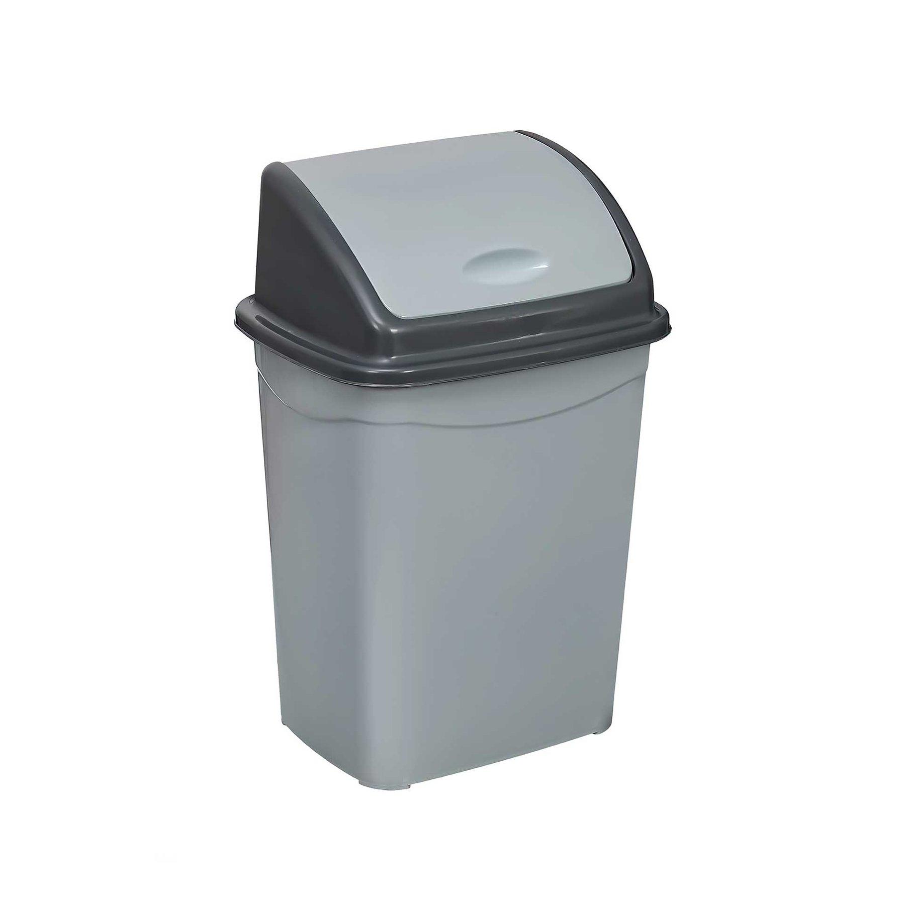 Кош за отпадъци Planet, с люлеещ капак, 26 L, сиво-черен