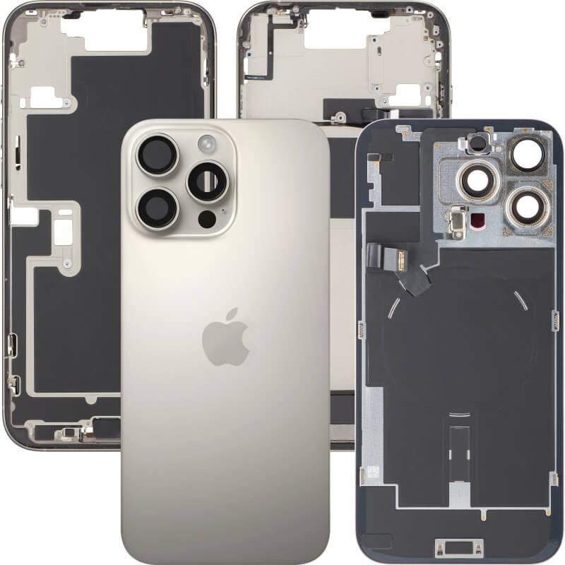 Оригинален резервен заден капак заедно с безжично зареждане - Apple iPhone 16 Pro Max Backcover Full Assembly with Middle Frame Natural Titanium | JAR Computers Оригинален резервен заден капак заедно с безжично зареждане - Apple iPhone 16 Pro Max Backcover Full Assembly with Middle Frame Natural Titanium