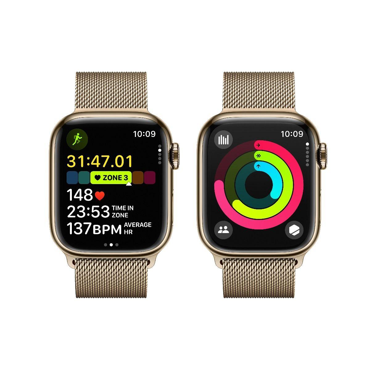 Умен часовник от Apple - Apple Watch Series 9 Cellular, 41mm Gold Stainless Steel Case with Gold Milanese Loop | JAR Computers Умен часовник от Apple - Apple Watch Series 9 Cellular, 41mm Gold Stainless Steel Case with Gold Milanese Loop