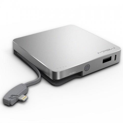 Външна батерия с вграден Lightning кабел и USB изход за мобилни устройства - MiPow Power Cube 8000 mAh (сребрист) | JAR Computers Външна батерия с вграден Lightning кабел и USB изход за мобилни устройства - MiPow Power Cube 8000 mAh (сребрист)