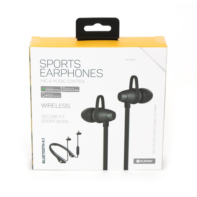 Безжични спортни блутут слушалки за мобилни устройства - Platinet In-Ear Sport Bluetooth 4.1 Headset PM1065 (черен) | JAR Computers Безжични спортни блутут слушалки за мобилни устройства - Platinet In-Ear Sport Bluetooth 4.1 Headset PM1065 (черен)