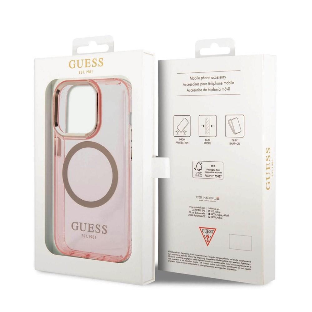 Хибриден удароустойчив кейс с MagSafe за iPhone 14 Pro Max - Guess Translucent MagSafe Case (розов-прозрачен) | JAR Computers Хибриден удароустойчив кейс с MagSafe за iPhone 14 Pro Max - Guess Translucent MagSafe Case (розов-прозрачен)