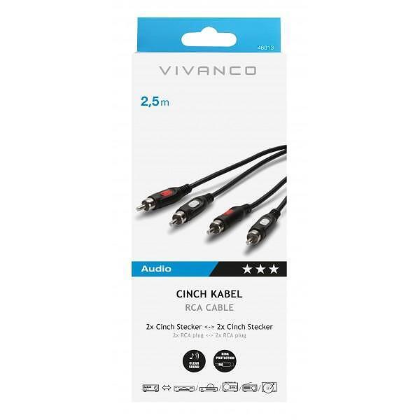 Кабел Vivanco 46013 RCA аудио кабел, стерео 2,5м | JAR Computers Кабел Vivanco 46013 RCA аудио кабел, стерео 2,5м